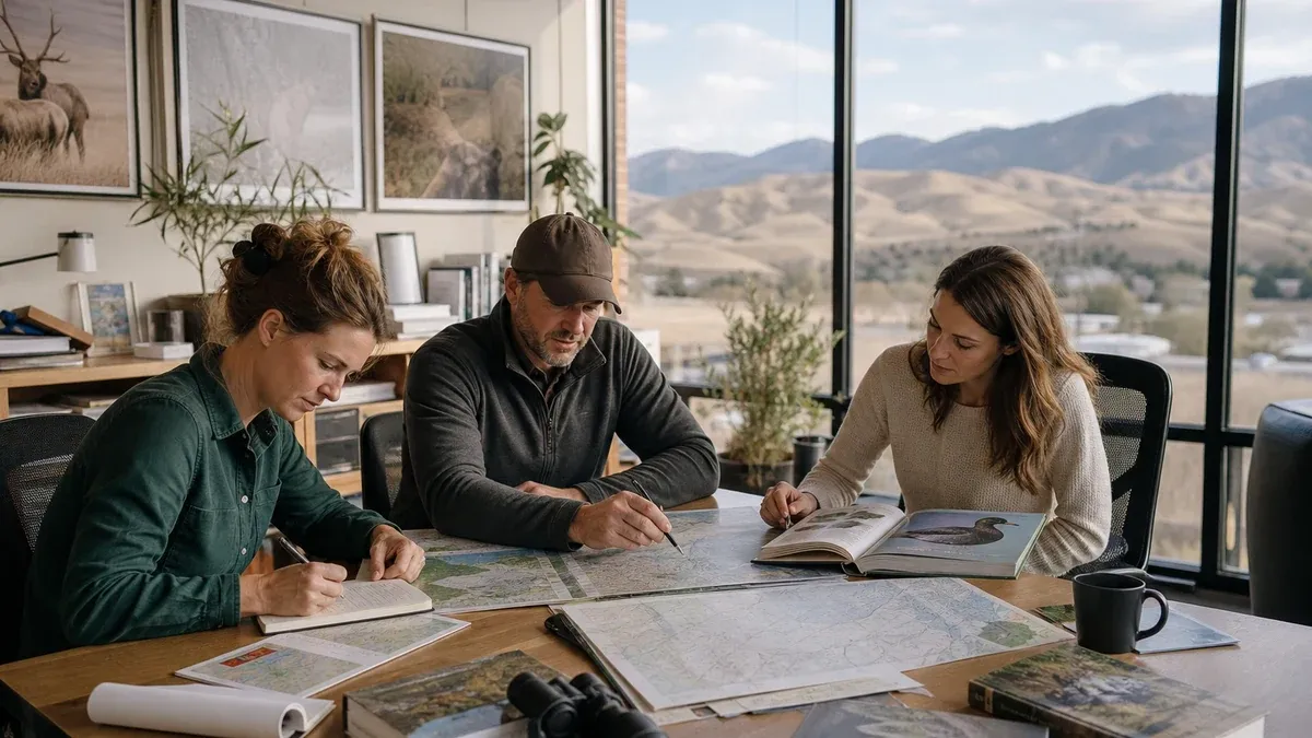 Wildlife education editorial research scene with forest habitat
